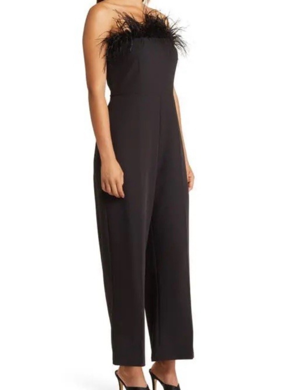 Amazing Sam Edelman Women's Strapless Feather-Trim Jumpsuit Black 10